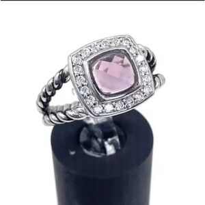 David Yurman Sterling Silver Amethyst and Diamond 7mm Petite Albion Ring